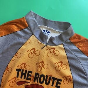 Voler The Route Bike Shop‎ Cycle Jersey Unisex XL Full Zip Orange Tan Shirt